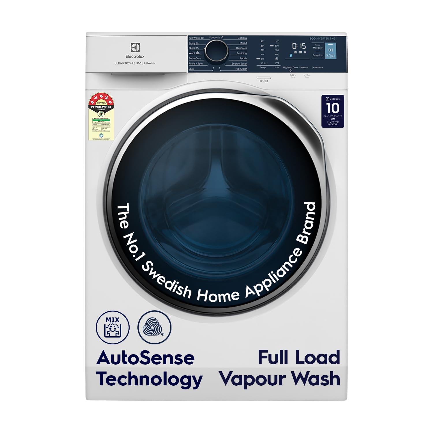 Electrolux 9kg 5 Star Fully Automatic Front Load Washing Machine with UltraMix