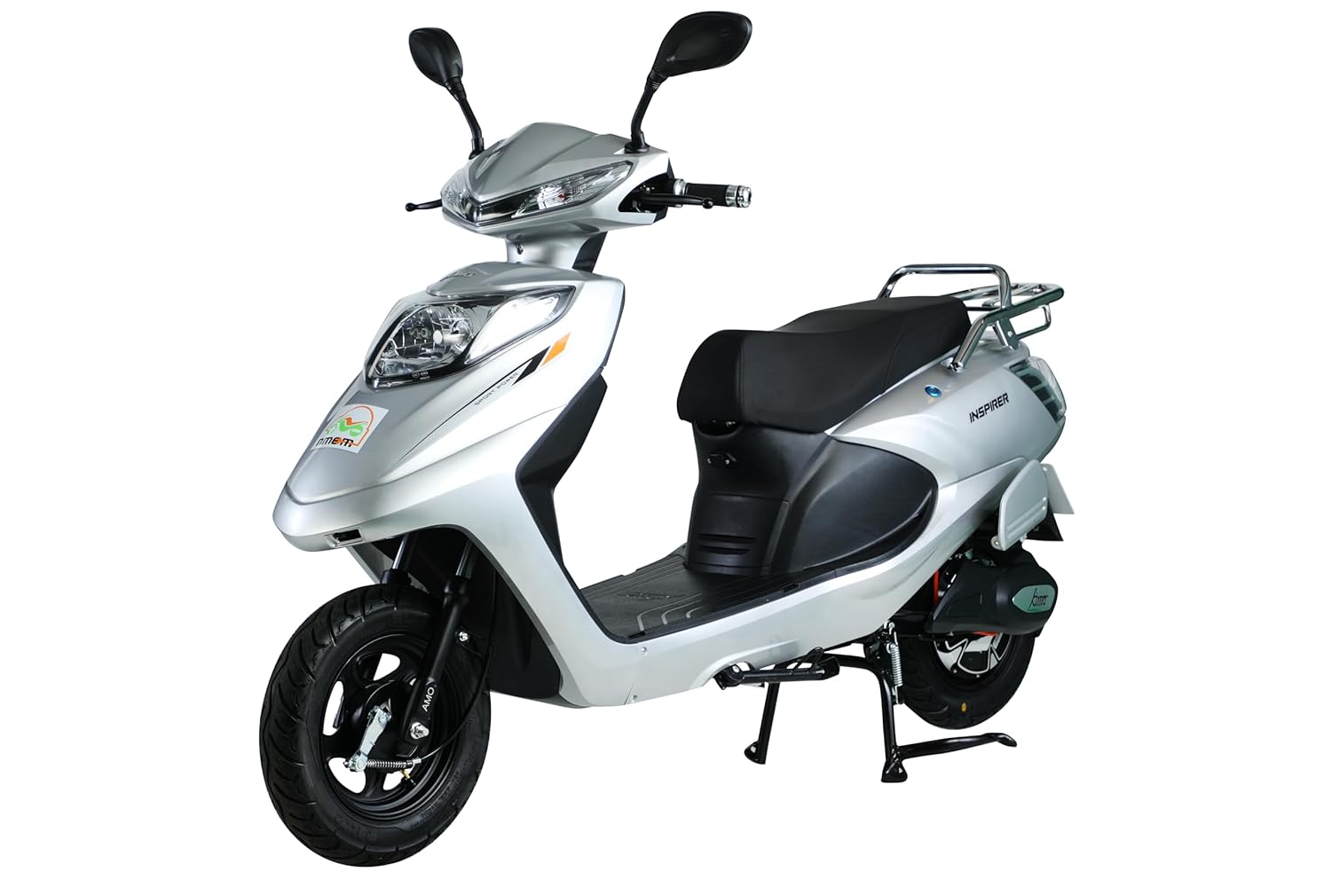 AMO Electric Bike Inspirer EV Lithium Electric Scooter 50Km-60Km per Charge Non RTO in Silver with Portable Charger